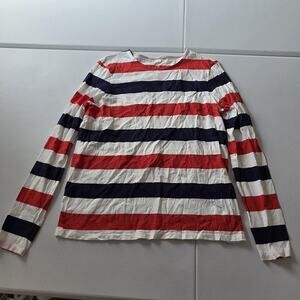 Boden Shirt Womens 6 Red Navy Stripe Boat Neck Long Sleeve Cotton Top Nautical
